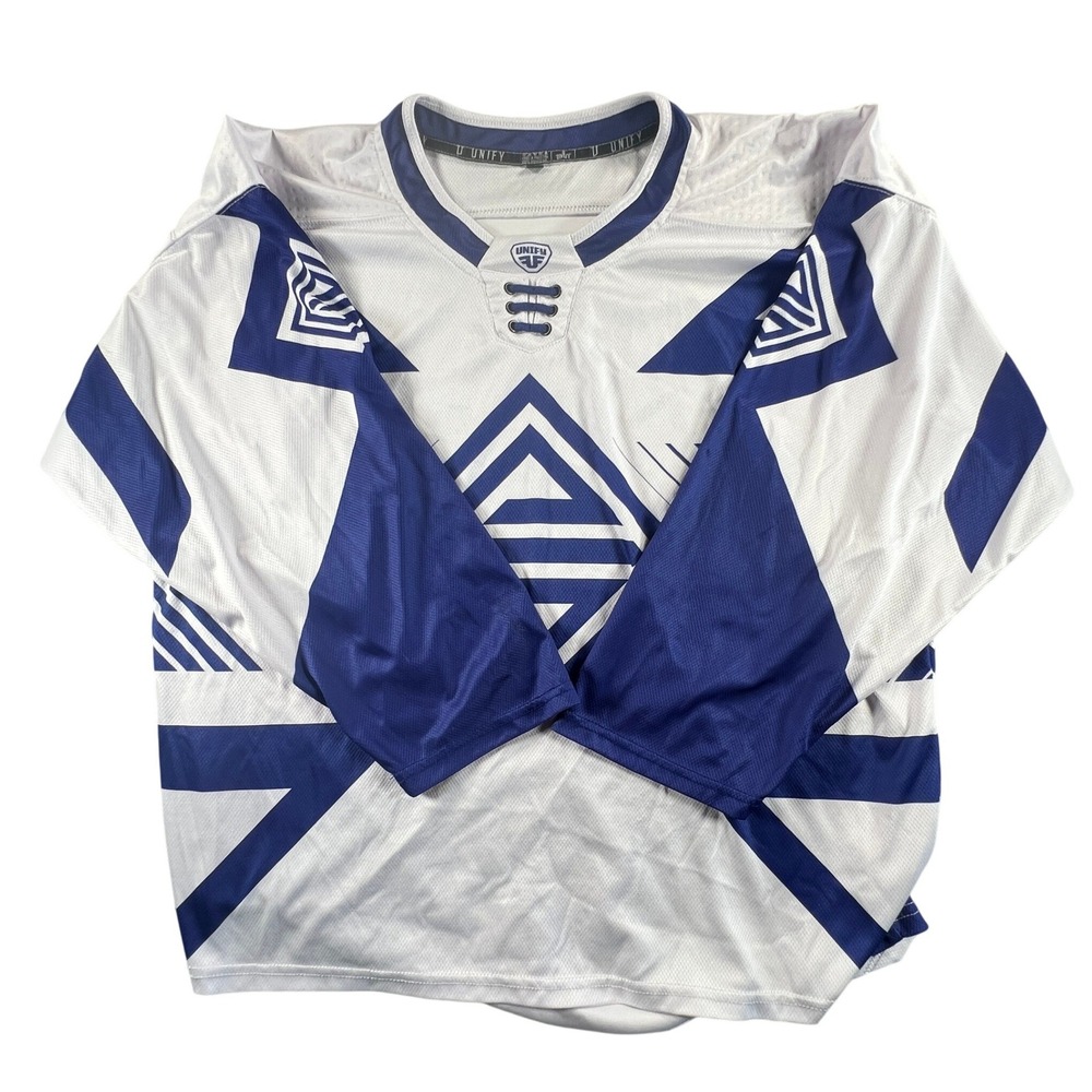 Unify Gamewear Crossover Hockey Jersey Mens Large White Blue Geometric Graphic